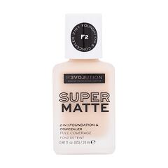 Make-up Revolution Relove Super Matte 2 in 1 Foundation & Concealer 24 ml F2 poškozený flakon