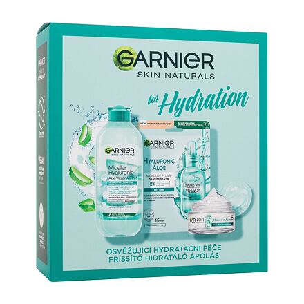 Garnier Skin Naturals Hyaluronic Aloe for Hydrating dámský dárková sada pleťový gel Skin Naturals Hyaluronic Aloe Jelly Daily Moisturizing Care 50 ml + micelární voda Skin Naturals Micellar Hyaluronic Aloe Water 400 ml + pleťová maska Skin Naturals Hyalur