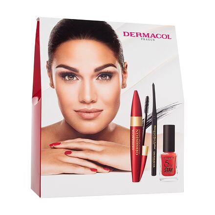 Dermacol Obsesión Volume & Lenght dámská odstín černá dárková sada řasenka Obsesión 13 ml Black + lak na nehty 5 Days Stay 11 ml + automatická tužka na oči Waterproof Micro Eyeliner