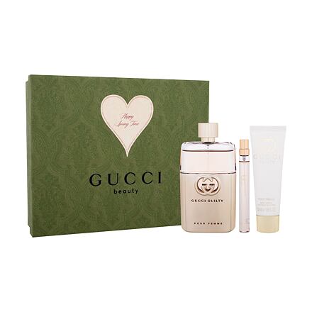 Gucci Guilty dámská dárková sada parfémovaná voda 90 ml + tělové mléko 50 ml + parfémovaná voda 10 ml pro ženy