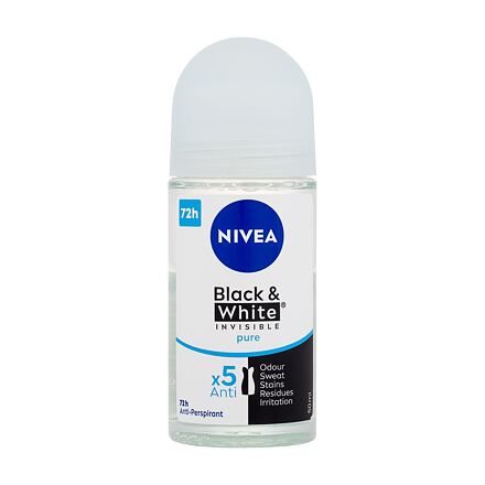 Nivea Black & White Invisible Pure 72h dámský antiperspirant deodorant roll-on 50 ml pro ženy