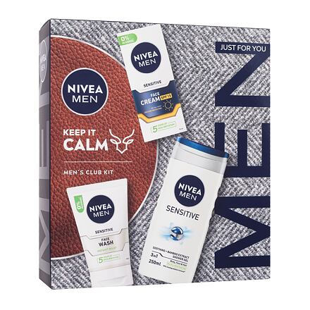 Nivea Men Sensitive Keep It Calm pánský dárková sada denní pleťový krém Men Sensitive Face Cream SPF15 75 ml + čisticí gel Men Sensitive Face Wash 100 ml + sprchový gel Men Sensitive Soothing Bamboo Extract Shower Gel 250 ml pro muže