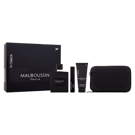 Mauboussin Pour Lui In Black pánská dárková sada parfémovaná voda 100 ml + sprchový gel 75 ml + parfémovaná voda 20 ml + taštička přes rameno pro muže