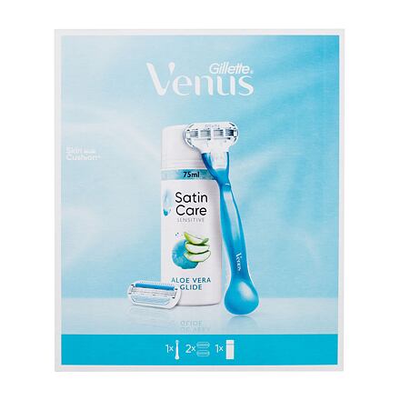 Gillette Venus dámský dárková sada holicí strojek Venus Smooth 1 ks + náhradní hlavice 1 ks + gel na holení Satin Care Sensitive Aloe Vera 75 ml pro ženy