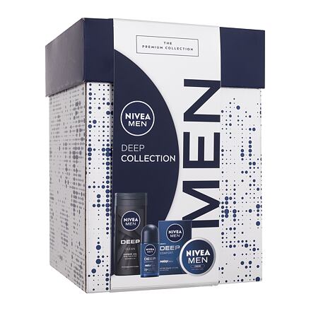 Nivea Men Deep Collection pánský dárková sada krém na obličej, tělo a ruce Men Creme 75 ml + voda po holení Men Deep Comfort 100 ml + antiperspirant Men Deep Darkwood 50 ml + sprchový gel Men Deep Clean 250 ml pro muže