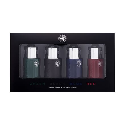 Alfa Romeo Green pánská dárková sada toaletní voda Green 15 ml + toaletní voda Black 15 ml + toaletní voda Blue 15 ml + toaletní voda Red 15 ml pro muže