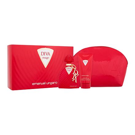 Emanuel Ungaro Diva Rouge dámská dárková sada parfémovaná voda 100 ml + tělové mléko 100 ml + kosmetická taštička pro ženy