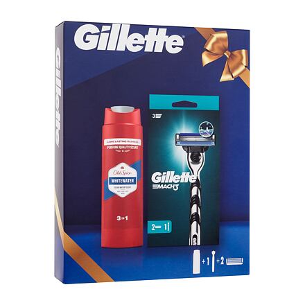 Gillette Mach3 pánský dárková sada holicí strojek 1 ks + náhradní hlavice 1 ks + sprchový gel a šampon Old Spice Whitewater 3in1 250 ml pro muže