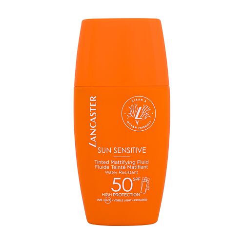 Opalovací přípravek na obličej Lancaster Sun Sensitive Tinted Mattifying Fluid SPF50 30 ml poškozená krabička