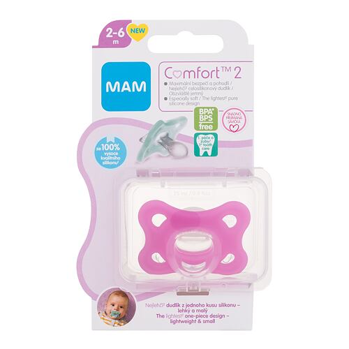 Dudlík MAM Comfort 2 Silicone Pacifier 2-6m Pink 1 ks