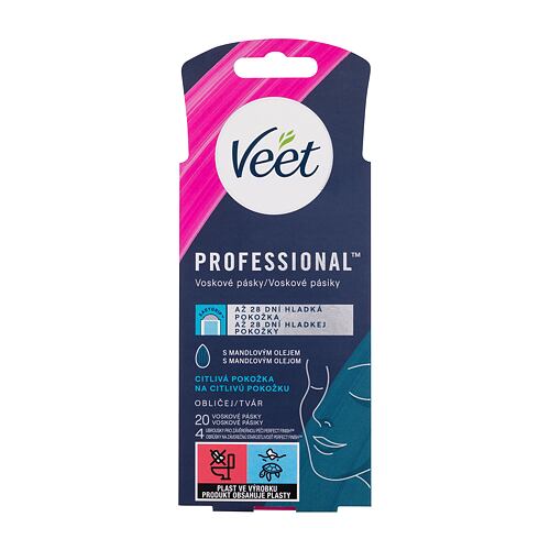 Depilační přípravek Veet Professional Wax Strips Face Sensitive Skin 20 ks poškozená krabička