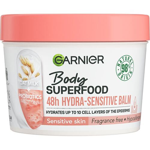 Tělový balzám Garnier Body Superfood 48h Hydra-Sensitive Balm Oat Milk + Prebiotics 380 ml